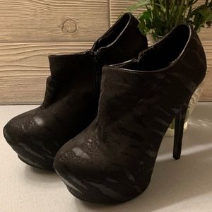 Black On Black Tiger Patter Platform Booties